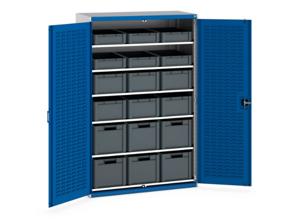 Cubio Cupboard Storage Louvre Doors 6 Shelves 18 Eurobox - WxDxH: 1300X650X2000mm Ral 7035/5010 _SKU-40022066.11V