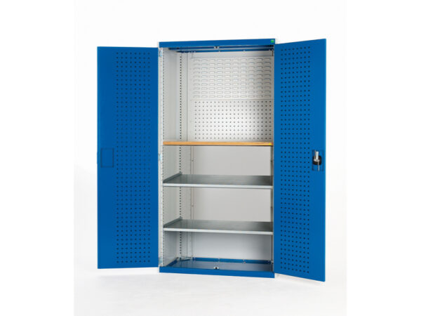Workshop Storage Cabinet - Cubio Cupboard Storage Perfo Doors Mini Workshop, 2 Shelves. WxDxH: 1300X650X2000mm Ral 7035/5010 _SKU-40022090.11V