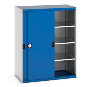 Metal 3 Shelve Cupboard Storage - Cubio Cupboard Storage with Sliding Doors And 3 Shelves. WxDxH: 1300X650X1600mm Ral 7035/5010 _SKU-40022094.11V