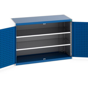 Cubio Cupboard Storage with Perfo Doors And 2 Shelves. WxDxH: 1300X650X900mm Ral 7035/5010 _SKU-40022102.11V