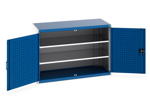 Cubio Cupboard Storage with Perfo Doors And 2 Shelves. WxDxH: 1300X650X900mm Ral 7035/5010 _SKU-40022102.11V