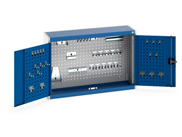 Cubio Cupboard Storage with Perfo Backpanel And 40 Piece Hook Kit. WxDxH: 1050X325X700mm Ral 7035/5010 _SKU-40031055.11V