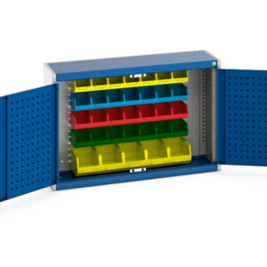 Cubio Cupboard Storage with Louvre Backpanel And 33 Piece Bin Kit. WxDxH: 1050X325X700mm Ral 7035/5010 _SKU-40031057.11V