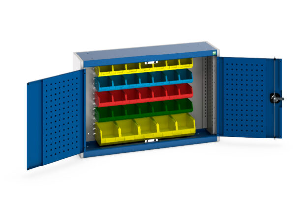 Cubio Cupboard Storage with Louvre Backpanel And 33 Piece Bin Kit. WxDxH: 1050X325X700mm Ral 7035/5010 _SKU-40031057.11V