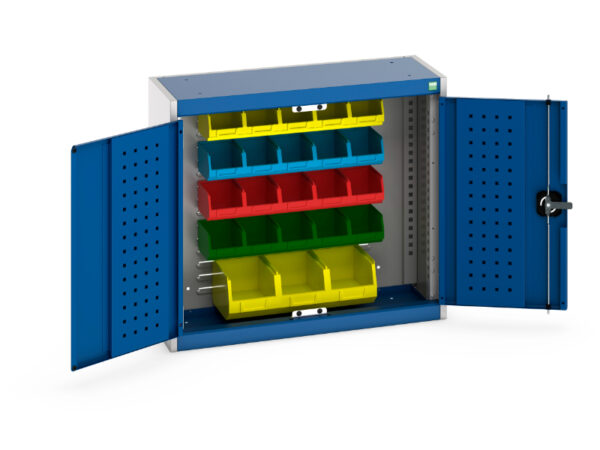 Cubio Cupboard Storage with Louvre Backpanel And 23 Piece Bin Kit. WxDxH: 800X325X700mm Ral 7035/5010 _SKU-40031064.11V
