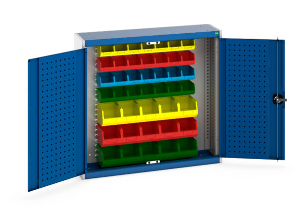 Storage Cabinet with Storage Parts Bins - Cubio Cupboard Storage with Louvre Backpanel And 45 Piece Bin Kit. WxDxH: 1050X325X1000mm Ral 7035/5010 _SKU-40031065.11V