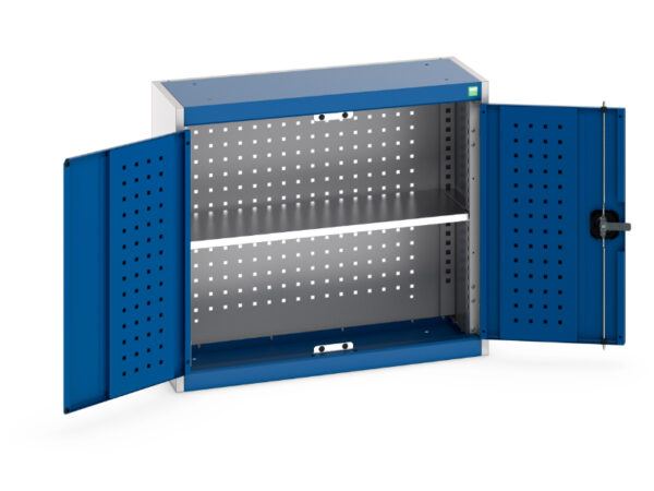 Cubio Cupboard Storage with Perfo Backpanel And 1X Shelf. WxDxH: 800X325X700mm Ral 7035/5010 _SKU-40031068.11V