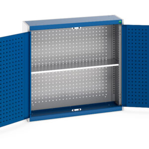 Cubio Cupboard Storage with Perfo Backpanel And 1X Shelf. WxDxH: 1050X325X1000mm Ral 7035/5010 _SKU-40031069.11V