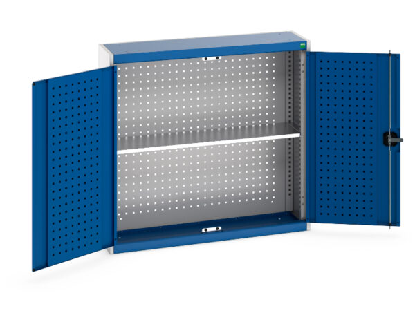 Cubio Cupboard Storage with Perfo Backpanel And 1X Shelf. WxDxH: 1050X325X1000mm Ral 7035/5010 _SKU-40031069.11V
