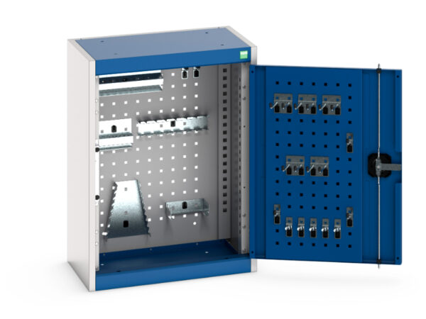 Tool Hanging Metal Cupboard Storage - Cubio Cupboard Storage with Perfo Backpanel And 20 Piece Hook Kit. WxDxH: 525X325X700mm Ral 7035/5010 _SKU-40031076.11V