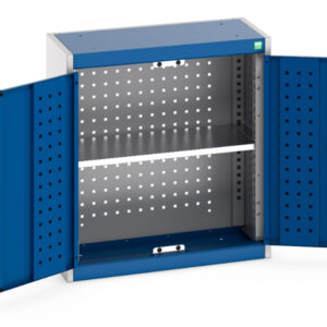 Pegboard In Cupboard Storage - Cubio Cupboard Storage with Perfo Backpanel And 1X Shelf. WxDxH: 650X325X700mm Ral 7035/5010 _SKU-40031079.11V