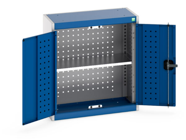 Pegboard In Cupboard Storage - Cubio Cupboard Storage with Perfo Backpanel And 1X Shelf. WxDxH: 650X325X700mm Ral 7035/5010 _SKU-40031079.11V