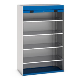 Cubio Cupboard Storage with Roller Shutter Door - 4X Shelves. WxDxH: 1300X650X2000mm Ral 7035/5010 _SKU-40201013.11V