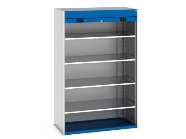 Cubio Cupboard Storage with Roller Shutter Door - 4X Shelves. WxDxH: 1300X650X2000mm Ral 7035/5010 _SKU-40201013.11V