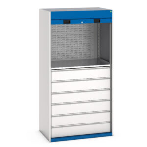 Cubio Lourve Panel Cupboard Storage - 1X Shelf 6X 175 Drws 2X Louvre Panels. WxDxH: 1050X650X2000mm Ral 7035/5010 _SKU-40201024.11V
