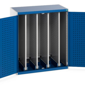 Cupboard Storage Sliding Tool Peg Boards - Cubio Cupboard Storage Perfo Doors, 4X Sliding Perfo Panels. WxDxH: 1050X650X1200mm Ral 7035/5010 _SKU-40301005.11V