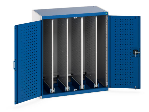Cupboard Storage Sliding Tool Peg Boards - Cubio Cupboard Storage Perfo Doors, 4X Sliding Perfo Panels. WxDxH: 1050X650X1200mm Ral 7035/5010 _SKU-40301005.11V