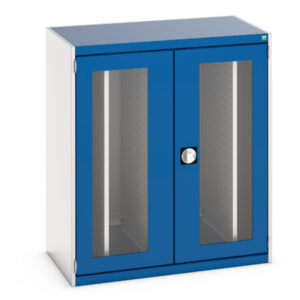 Metal Storage Cabinet with Window Doors - 4X Sliding Perfo Panels. WxDxH: 1050X650X1200mm Ral 7035/5010 _SKU-40301006.11V