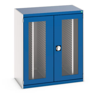 Steel Storage Cabinet with Window Doors - Cubio Cupboard Storage Window Doors, 4X Sliding Louvre Panels. WxDxH: 1050X650X1200mm Ral 7035/5010 _SKU-40301030.11V