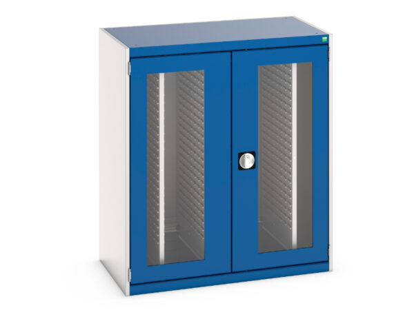Steel Storage Cabinet with Window Doors - Cubio Cupboard Storage Window Doors, 4X Sliding Louvre Panels. WxDxH: 1050X650X1200mm Ral 7035/5010 _SKU-40301030.11V