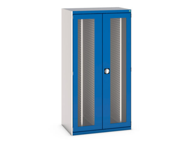 Workshop Cupboard Storage with Tool Peg Boards - Cubio Cupboard Storage Window Doors, 4X Sliding Louvre Panels. WxDxH: 1050X650X2000mm Ral 7035/5010 _SKU-40301036.11V