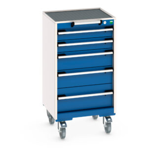 Drawer Mobile Steel Storage Cabinet - Cubio Mobile Storage Cabinet with 5 Drawers And Top Tray / Mat. WxDxH: 525X525X985mm Ral 7035/5010 _SKU-40402019.11V