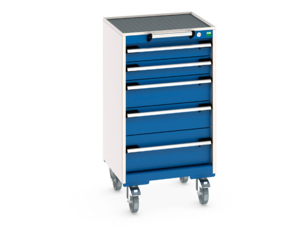 Drawer Mobile Steel Storage Cabinet - Cubio Mobile Storage Cabinet with 5 Drawers And Top Tray / Mat. WxDxH: 525X525X985mm Ral 7035/5010 _SKU-40402019.11V