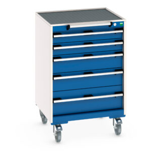 Cubio Portable Storage Storage Cabinet - Cubio Mobile Storage Cabinet with 5 Drawers And Top Tray / Mat. WxDxH: 650X650X985mm Ral 7035/5010 _SKU-40402033.11V