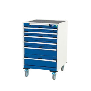 Mechanics Tool Cart Trolley Workstation - Cubio Mobile Storage Cabinet with 6 Drawers And Top Tray / Mat. WxDxH: 650X650X985mm Ral 7035/5010 _SKU-40402035.11V