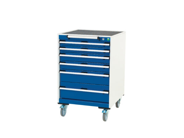Mechanics Tool Cart Trolley Workstation - Cubio Mobile Storage Cabinet with 6 Drawers And Top Tray / Mat. WxDxH: 650X650X985mm Ral 7035/5010 _SKU-40402035.11V