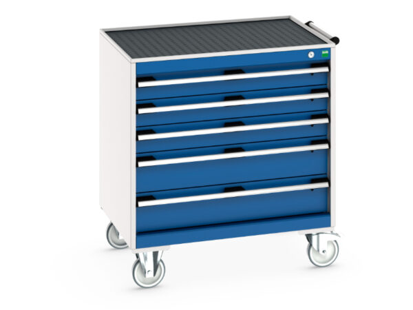 Heavy Duty Tool Chest On Wheels - Cubio Mobile Storage Cabinet with 5 Drawers And Top Tray / Mat. WxDxH: 800X650X885mm Ral 7035/5010 _SKU-40402057.11V