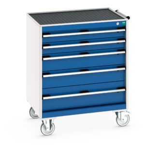 5 Drawer Lockable Mobile Tool Drawers - Cubio Mobile Storage Cabinet with 5 Drawers And Top Tray / Mat. WxDxH: 800X650X985mm Ral 7035/5010 _SKU-40402059.11V