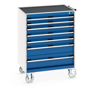 Lockable Mobile Tool Chest - Cubio Mobile Storage Cabinet with 7 Drawers And Top Tray / Mat. WxDxH: 800X650X1085mm Ral 7035/5010 _SKU-40402065.11V