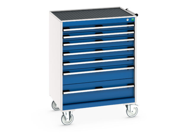 Lockable Mobile Tool Chest - Cubio Mobile Storage Cabinet with 7 Drawers And Top Tray / Mat. WxDxH: 800X650X1085mm Ral 7035/5010 _SKU-40402065.11V
