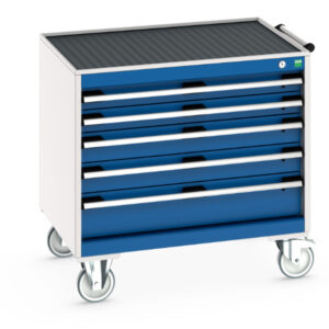 Mobile Tool Trolley with Drawers - Cubio Mobile Storage Cabinet with 5 Drawers And Top Tray / Mat. WxDxH: 800X650X785mm Ral 7035/5010 _SKU-40402107.11V