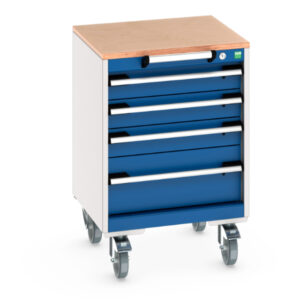 4 Drawer Storage Unit On Wheels - Cubio Mobile Storage Cabinet with 4 Drawers And Multiplex Worktop. WxDxH: 525X525X790mm Ral 7035/5010 _SKU-40402133.11V