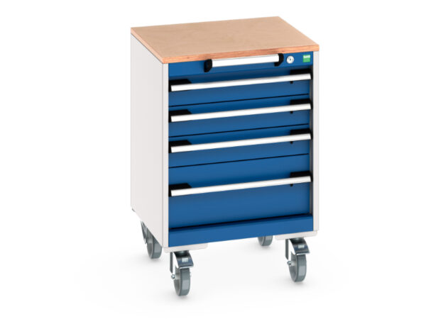 4 Drawer Storage Unit On Wheels - Cubio Mobile Storage Cabinet with 4 Drawers And Multiplex Worktop. WxDxH: 525X525X790mm Ral 7035/5010 _SKU-40402133.11V