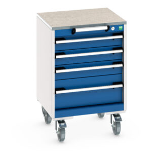 Mobile Metal Drawer Storage Cabinet - Cubio Mobile Storage Cabinet with 4 Drawers And Lino Worktop. WxDxH: 525X525X790mm Ral 7035/5010 _SKU-40402134.11V