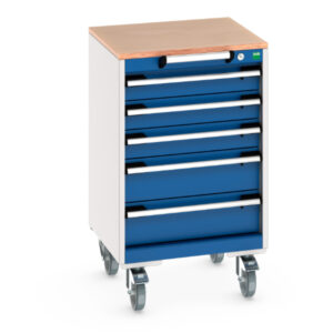 Mobile Steel Drawer Storage Cabinet - Cubio Mobile Storage Cabinet with 5 Drawers And Multiplex Worktop. WxDxH: 525X525X890mm Ral 7035/5010 _SKU-40402137.11V