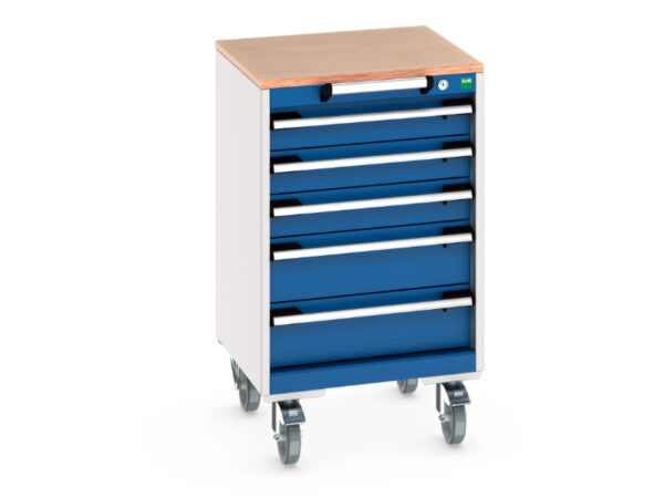 Mobile Steel Drawer Storage Cabinet - Cubio Mobile Storage Cabinet with 5 Drawers And Multiplex Worktop. WxDxH: 525X525X890mm Ral 7035/5010 _SKU-40402137.11V