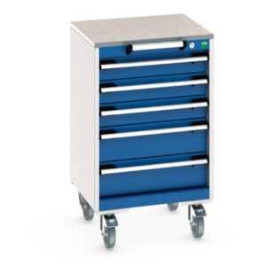 Mobile Drawer Workbench Drawer Storage Cabinet - Cubio Mobile Storage Cabinet with 5 Drawers And Lino Worktop. WxDxH: 525X525X890mm Ral 7035/5010 _SKU-40402138.11V