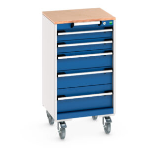 Mobile Modular Drawer Storage Cabinet - Cubio Mobile Storage Cabinet with 5 Drawers And Multiplex Worktop. WxDxH: 525X525X990mm Ral 7035/5010 _SKU-40402139.11V