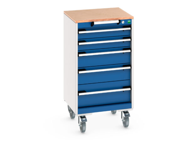 Mobile Modular Drawer Storage Cabinet - Cubio Mobile Storage Cabinet with 5 Drawers And Multiplex Worktop. WxDxH: 525X525X990mm Ral 7035/5010 _SKU-40402139.11V
