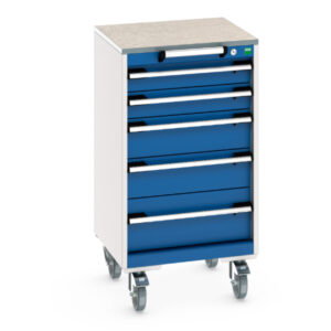Cubio Mobile Storage Cabinet with 5 Drawers - Lino Worktop. WxDxH: 525X525X990mm Ral 7035/5010 _SKU-40402140.11V