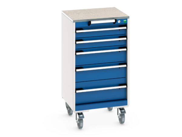 Cubio Mobile Storage Cabinet with 5 Drawers - Lino Worktop. WxDxH: 525X525X990mm Ral 7035/5010 _SKU-40402140.11V