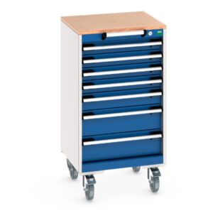 Mobile Tool Storage Cabinet with Worktop - Cubio Mobile Storage Cabinet with 7 Drawers And Multiplex Worktop. WxDxH: 525X525X990mm Ral 7035/5010 _SKU-40402141.11V