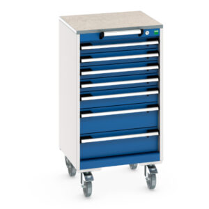 Mechanic Tool Cart with Drawers - Cubio Mobile Storage Cabinet with 7 Drawers And Lino Worktop. WxDxH: 525X525X990mm Ral 7035/5010 _SKU-40402142.11V