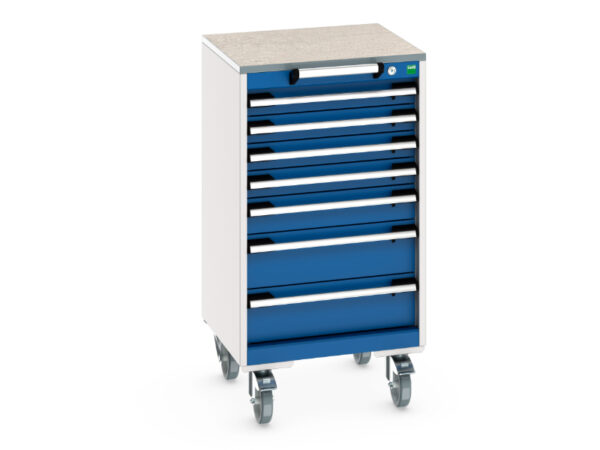 Mechanic Tool Cart with Drawers - Cubio Mobile Storage Cabinet with 7 Drawers And Lino Worktop. WxDxH: 525X525X990mm Ral 7035/5010 _SKU-40402142.11V