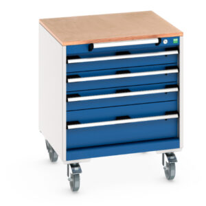 Metal Mobile Storage Storage Cabinet - Cubio Mobile Storage Cabinet with 4 Drawers And Multiplex Worktop. WxDxH: 650X650X790mm Ral 7035/5010 _SKU-40402143.11V