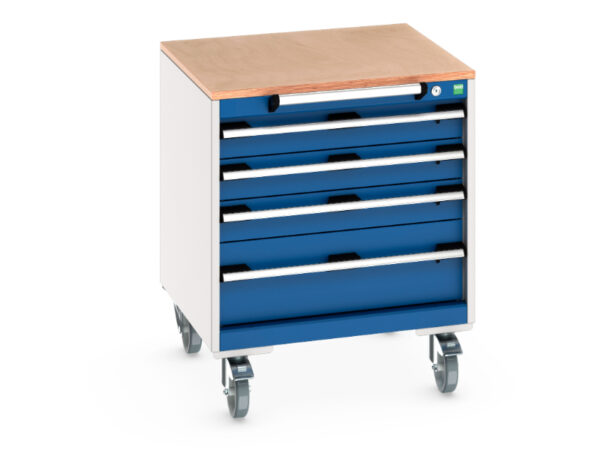 Metal Mobile Storage Storage Cabinet - Cubio Mobile Storage Cabinet with 4 Drawers And Multiplex Worktop. WxDxH: 650X650X790mm Ral 7035/5010 _SKU-40402143.11V